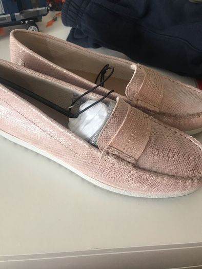 Pink leather loafers