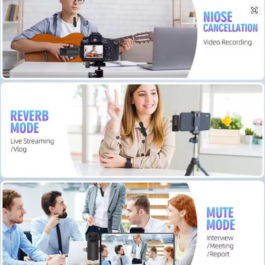 VBVC 3-in-1 Wireless Lavalier Microphone - USB-C / Lightning / 3.5mm for iPhone, Android & Camera - 08312