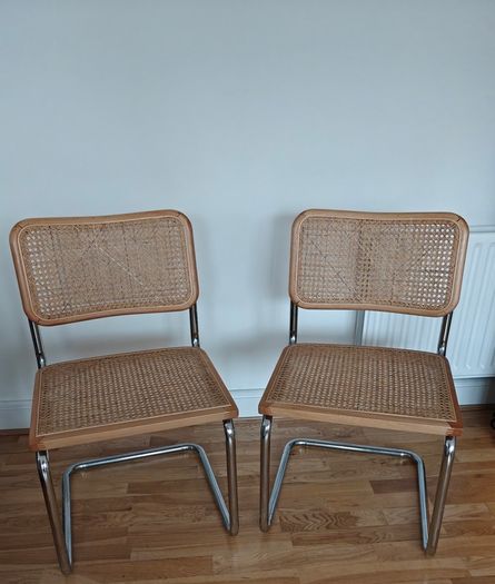 Pair of Mid-Century Modern Cesca Style Wicker & Chrome Dining Chairs