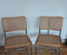Pair of Mid-Century Modern Cesca Style Wicker & Chrome Dining Chairs