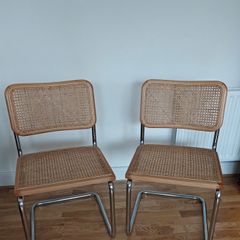 Pair of Mid-Century Modern Cesca Style Wicker & Chrome Dining Chairs