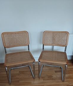 Pair of Mid-Century Modern Cesca Style Wicker & Chrome Dining Chairs