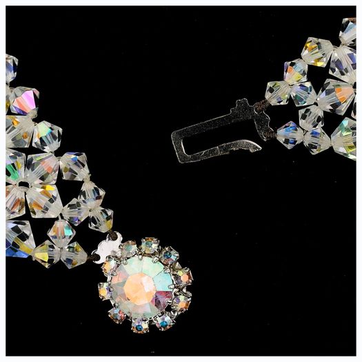 Vintage 1950s Aurora Borealis Choker Necklace Crystal Beads Bridal Necklace