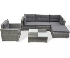 6 Piece Garden Lounge Set with Cushions Poly Rattan Grey