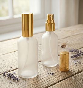 200pc available Brand New 100ml Frosted Glass Spray Bottles with Gold Fine-Mist Pumps (New)