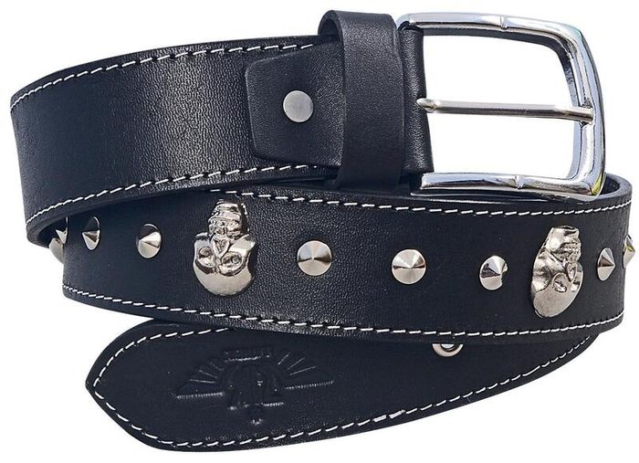Unisex Black Skull Studded Leather Belt Punk Gothic Rock Leather Belt with Metal Skull & Rivets for Men Women