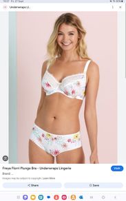 Freya Florri - Underwired Plunge Bra 30F and Briefs XS - White Floral- BNWT RRP 56