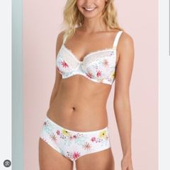 Freya Florri - Underwired Plunge Bra 30F and Briefs XS - White Floral- BNWT RRP 56