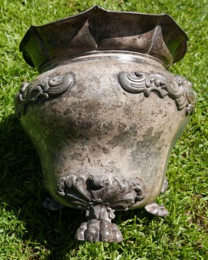 Pretty Victorian Round Metal Planter - Walker and Hall Sheffield