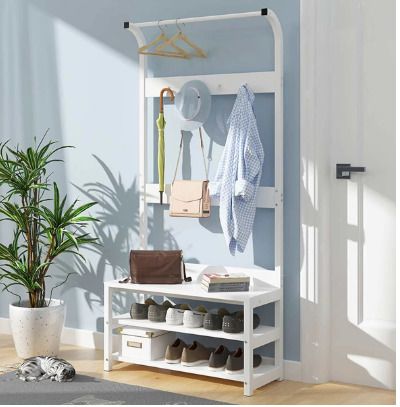 BRAND NEW Coat Rack Shoes Rack Clothes Hanger Bedroom Living Room Furniture Floor Standing Wardrobe Clothes Metal Iron Hanging Shelf BLACK