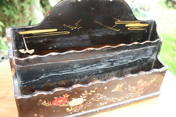 Antique Hand Painted Papier Victorian Mail Holder  Art 12" X 8"