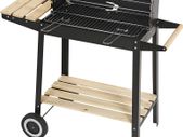 Trolley Charcoal Rectangular Steel BBQ Barbecue Grill Outdoor Patio Garden W/Wheels Wooden Shelves