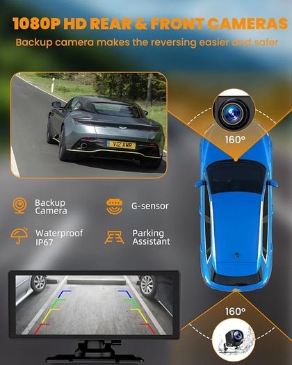 Apple Carplay, 8.88" Car Play Screen for iPhone & Android with 1080P HD Rear & Front Cameras, GPS Navigation, Bluetooth 5.2, Hands-Free Voice Control, Mirror Link, AUX, FM