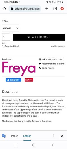 Freya Eloise - Underwire Plunge Bra 28FF and Thong XS - Brand New RRP 55