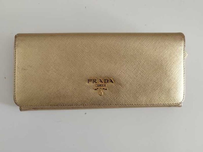 Authentic Prada Milano Golden Saffiano Leather Long Wallet