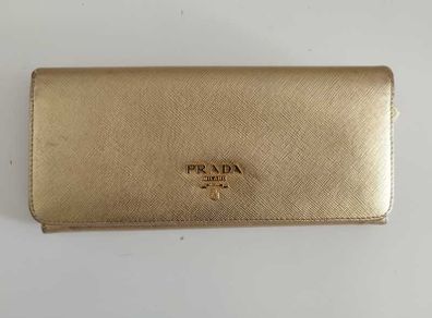 Authentic Prada Milano Golden Saffiano Leather Long Wallet