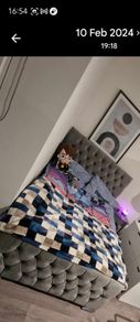 Small Double Grey Velvet Bed