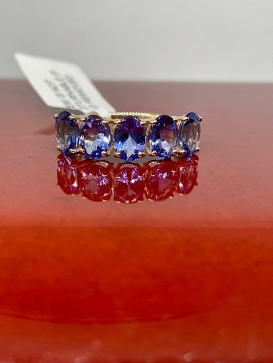 Gold 9K (375) Yellow Gold Premium Tanzanite 5 Stone Ring 4.00 Ct.