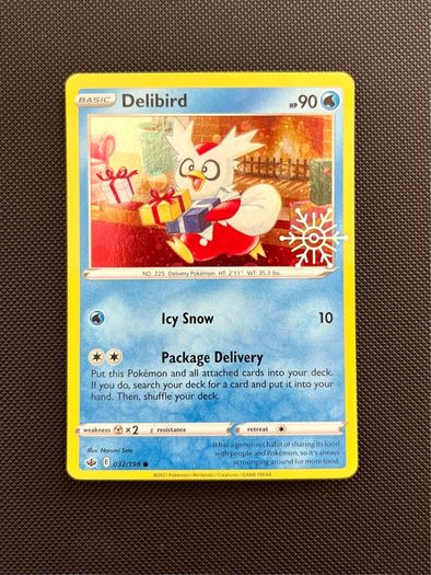 Three Pokemon Cards Snowflake Stamp Promo Set Pikachu SWSH153 Lapras 048 Delibird 032 NM