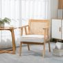 Comfortable Lounge Chair Rattan Chair with Thick Cushion - Rattan Backrest - Deep Seat - Hevea Wood Frame Linen-Look Beige Image 4
