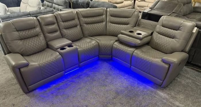Halifax Leather Electric Recliner Corner Sofa - USB Ports - LED LIGHTS - CUP HOLDERS