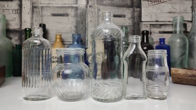 417 - Vintage Ribbed Collectible Decorative Bottles and Jars