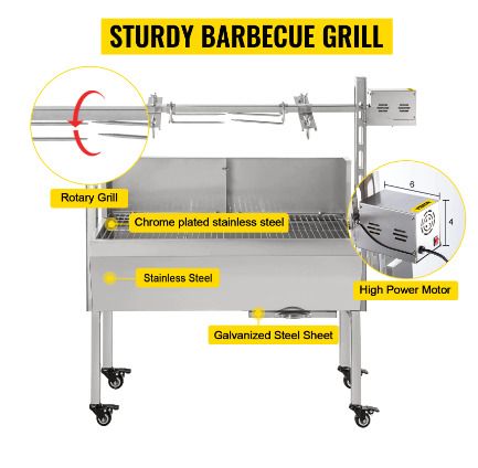 BRAND NEW 132LBS Electric Roaster Grill 2 in 1 BBQ Rotisserie Grill W/ Lockable Wheels for Roasting Sheep, Turkey, Beef, Fish