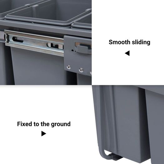 40L Pull Out Kitchen Recycle Waste Bin with Soft Close Dustbin Recycling Cabinet Trash Can Grey (1x20L+2x10L))