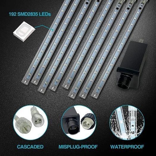 NEW SALE- Meteor Shower Rain Lights, Rilitor Falling Rain Lights Waterproof 192 LEDs 8 Tubes 11.8 inch Drop Icicle Fairy String Lights for Christmas Halloween