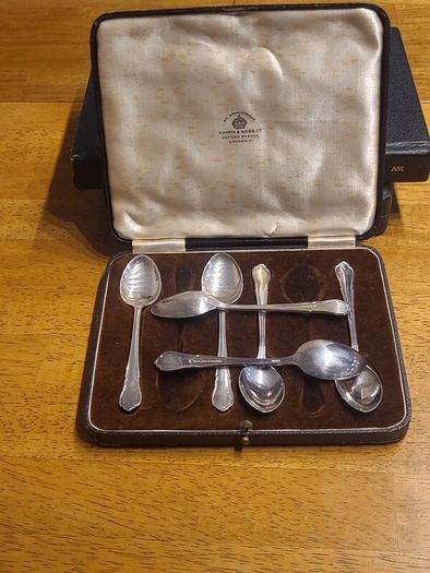 Vintage Mappin & Webb silver spoons in original box
