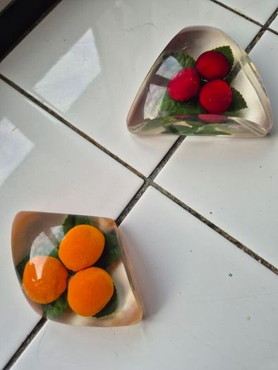 Paperweights x2 Vintage Midcentury Lucite fryit paperweights