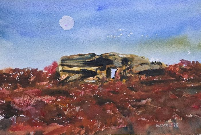 3 rock mountain watercolour