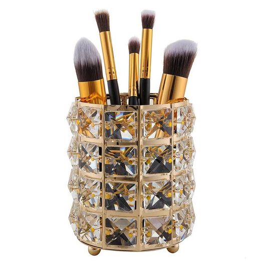 Crystal Storage Box Makeup Organizer Nail Brush Holder - GOLD