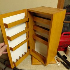 Rotating double sided wooden jewellry box with 2 mirrors