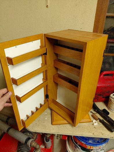 Rotating double sided wooden jewellry box with 2 mirrors