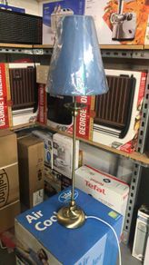 Table Lamp small Blue Shade Antique Brass Stem