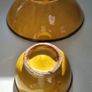 Vintage Ochre Yellow Ceramic Bowl Set with Silver and Gold Metal Rim Accent Image 9
