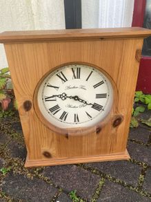 Large pine mantle country style clock free postage