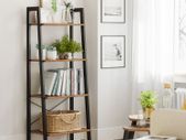 Industrial Design Ladder Shelf 4 shelves  stand shelf, bookshelf, 4 levels ladder shelf, metal, easy mounting, stable, for living room, bedroom, kitchen, vintage brown-black