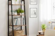 Industrial Design Ladder Shelf 4 shelves  stand shelf, bookshelf, 4 levels ladder shelf, metal, easy mounting, stable, for living room, bedroom, kitchen, vintage brown-black