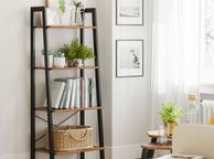 main image for ad Industrial Design Ladder Shelf 4 shelves  stand shelf, bookshelf, 4 levels ladder shelf, metal, easy mounting, stable, for living room, bedroom, kitchen, vintage brown-black