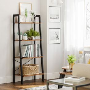 Industrial Design Ladder Shelf 4 shelves  stand shelf, bookshelf, 4 levels ladder shelf, metal, easy mounting, stable, for living room, bedroom, kitchen, vintage brown-black