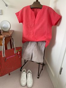 Coral red linen blouse Size Uk 10 or 12