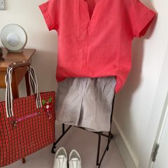 Coral red linen blouse Size Uk 10 or 12
