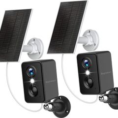 Camera Outdoor Wireless,Flood Light WiFi Battery Camera with Solar Panel,PIR Human Detection with 3MP Color Night Vision, 2-Way Talk, IP66 Waterproof Black 2Pack