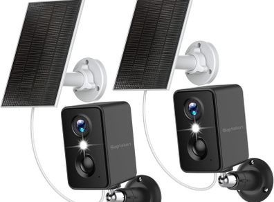 Camera Outdoor Wireless,Flood Light WiFi Battery Camera with Solar Panel,PIR Human Detection with 3MP Color Night Vision, 2-Way Talk, IP66 Waterproof Black 2Pack