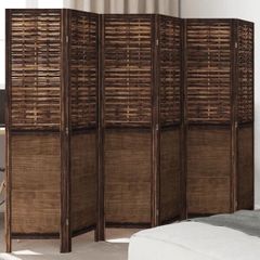Room Divider 6 Panels Dark Brown Solid Wood Paulownia