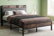 Double Bed Frames with Storage Headboard,Heavy Duty Metal Upholstered Platform Bed Frame Double Bed,Mattress Foundation/Strong Steel Slat Support/Under Bed Storage/Easy Assembly