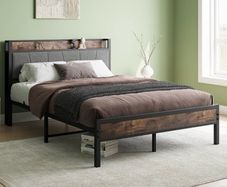 Double Bed Frames with Storage Headboard,Heavy Duty Metal Upholstered Platform Bed Frame Double Bed,Mattress Foundation/Strong Steel Slat Support/Under Bed Storage/Easy Assembly