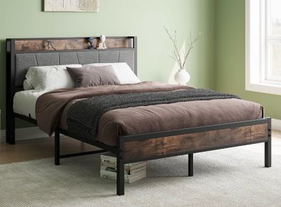 Double Bed Frames with Storage Headboard,Heavy Duty Metal Upholstered Platform Bed Frame Double Bed,Mattress Foundation/Strong Steel Slat Support/Under Bed Storage/Easy Assembly